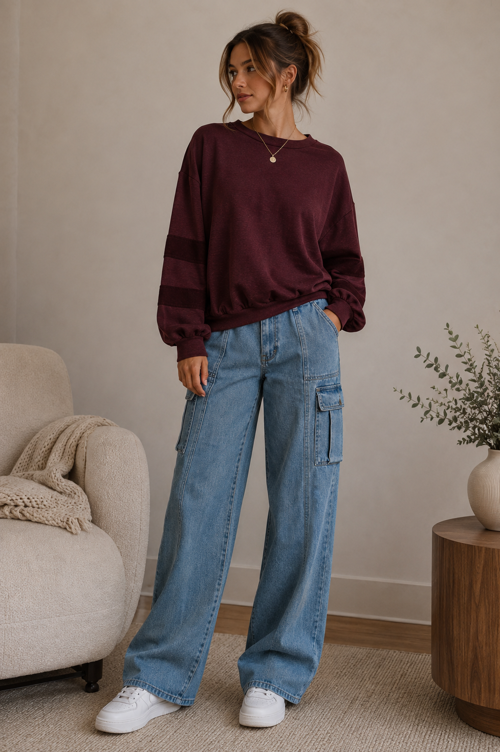 Nova Sweatshirt Burgundy - Kiyana Boutique