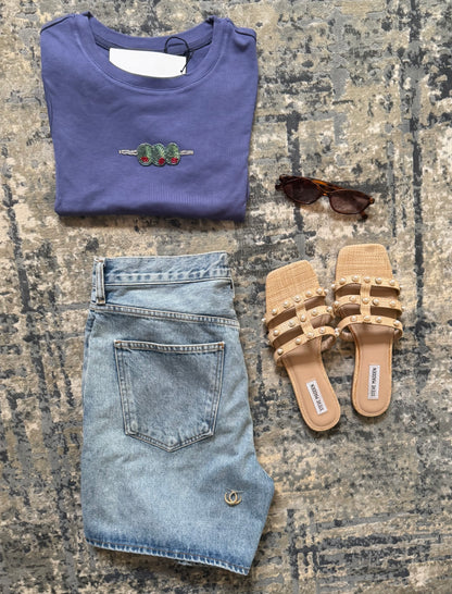 Olive Beaded Tee Periwinkle