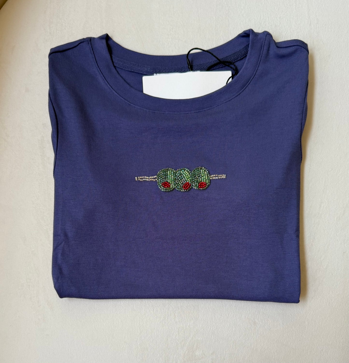 Olive Beaded Tee Periwinkle
