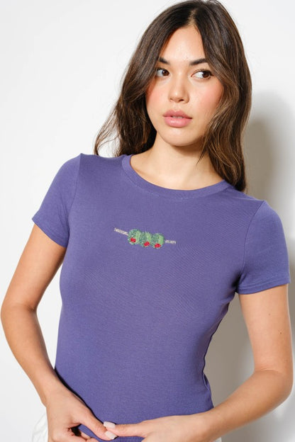 Olive Beaded Tee Periwinkle