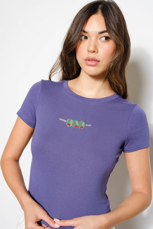 Olive Beaded Tee Periwinkle - Kiyana Boutique