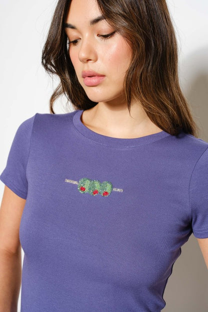 Olive Beaded Tee Periwinkle