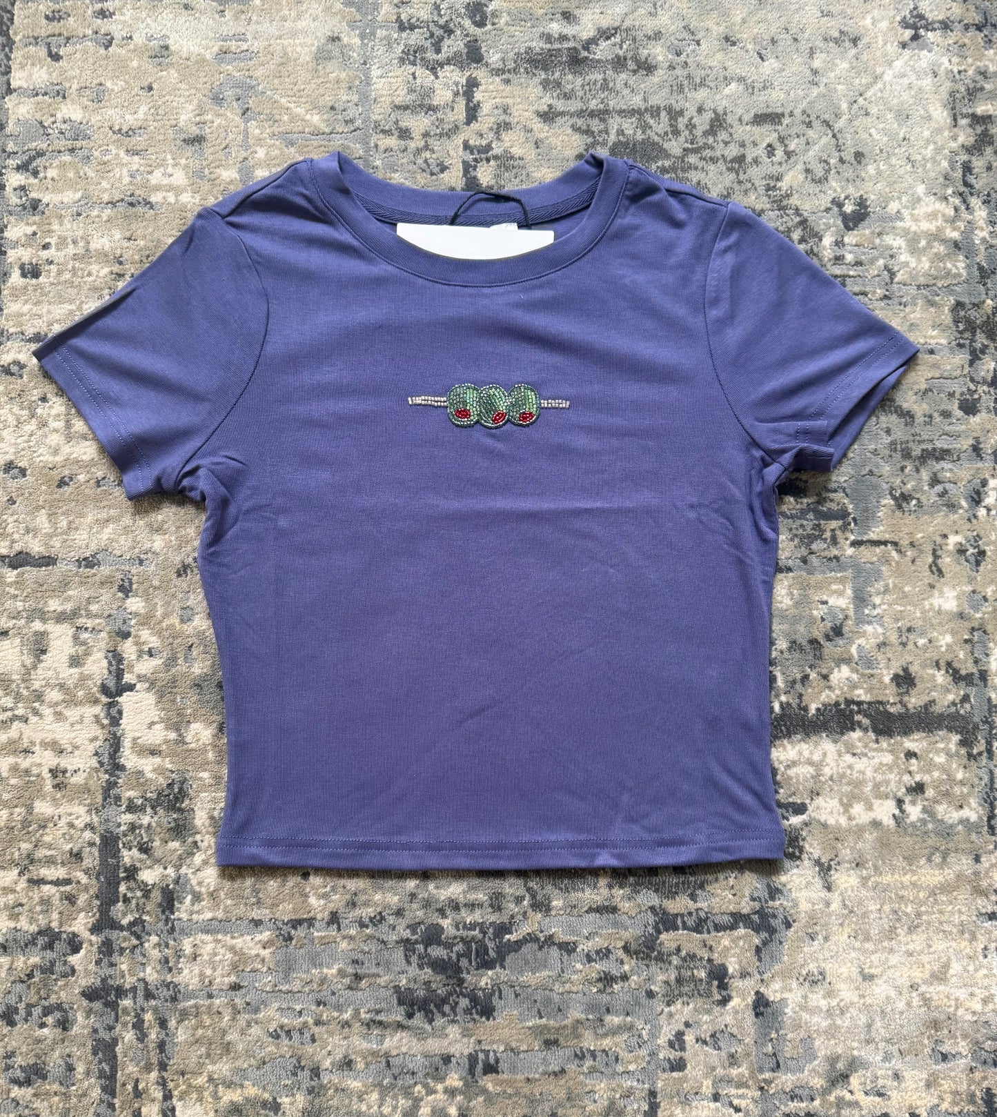 Olive Beaded Tee Periwinkle
