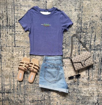 Olive Beaded Tee Periwinkle
