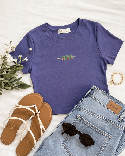 Olive Beaded Tee Periwinkle