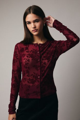 Ophelia Cardigan Floral Burgundy