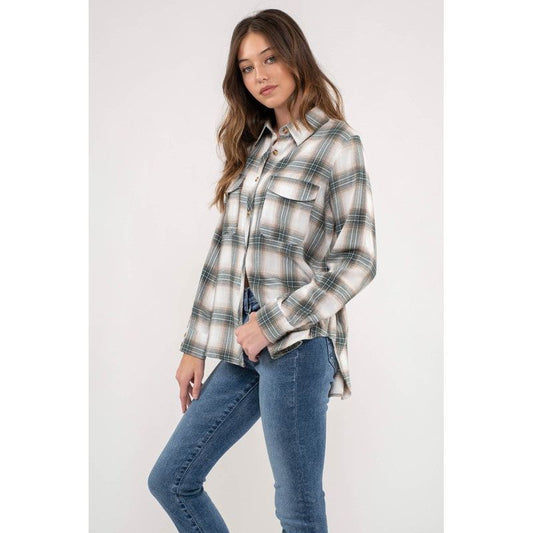 Paige Green Plaid Button Down Shirt - Kiyana Boutique