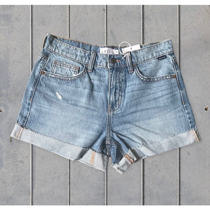 Penelope Mid Rise Cuffed Denim Shorts - Kiyana Boutique