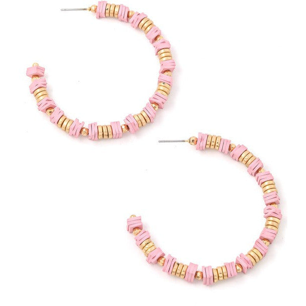 Chloe Pink Disc Beaded Hoop Earrings - Kiyana Boutique