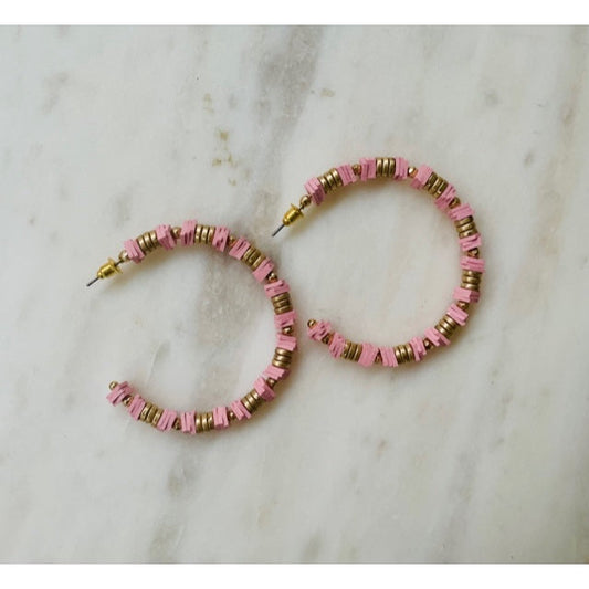 Chloe Pink Disc Beaded Hoop Earrings - Kiyana Boutique