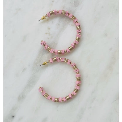 Chloe Pink Disc Beaded Hoop Earrings - Kiyana Boutique