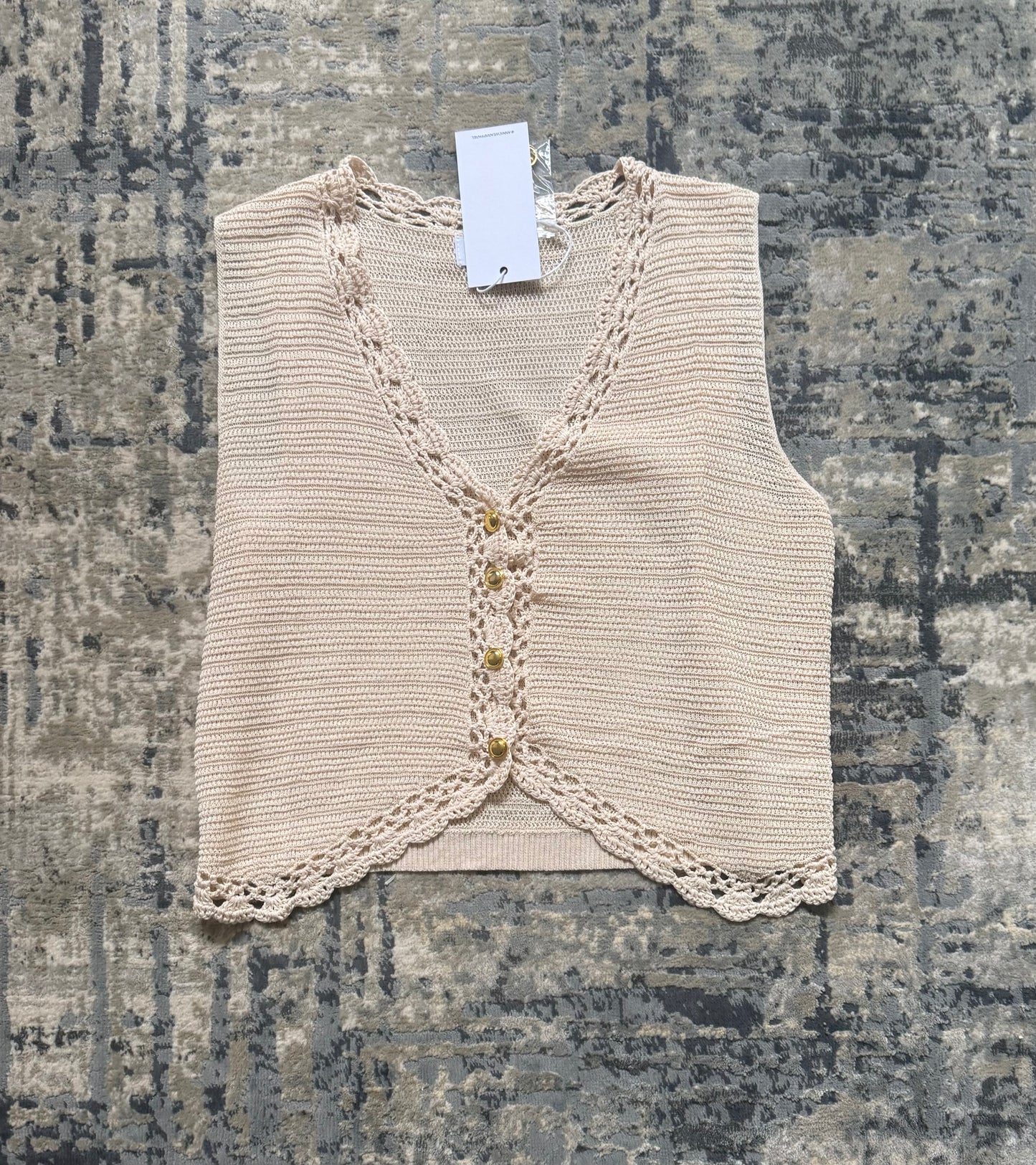 Romy Crochet Button Down Sweater Vest-Oatmeal - Kiyana Boutique