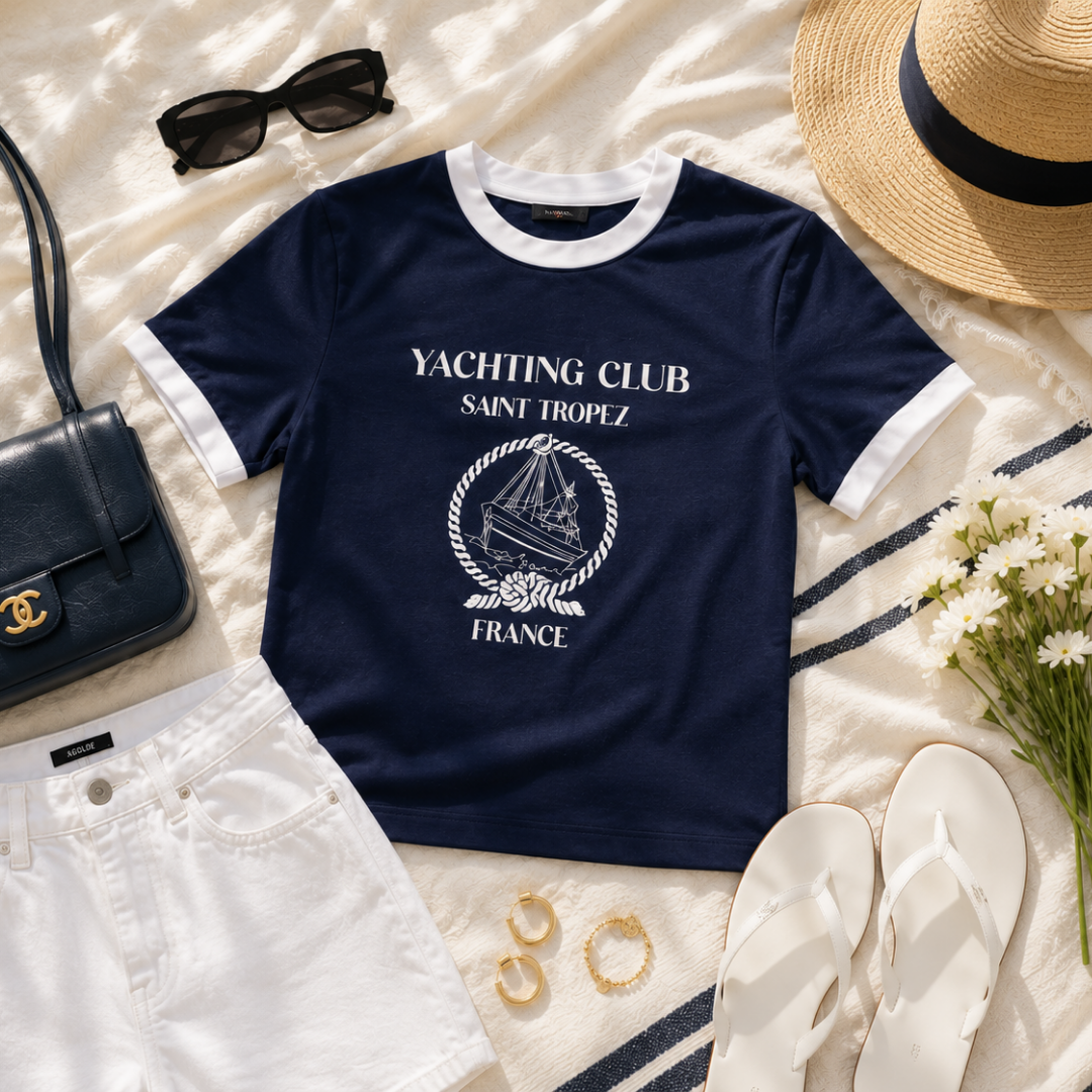 Saint Tropez Yachting Club Tee-Navy Blue - Kiyana Boutique
