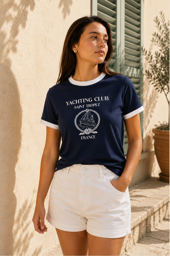 Saint Tropez Yachting Club Tee-Navy Blue - Kiyana Boutique