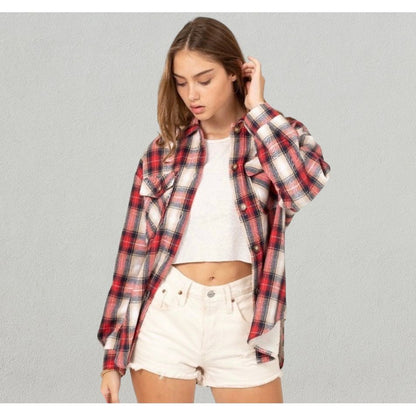 Samantha Red Plaid Shacket - Kiyana Boutique