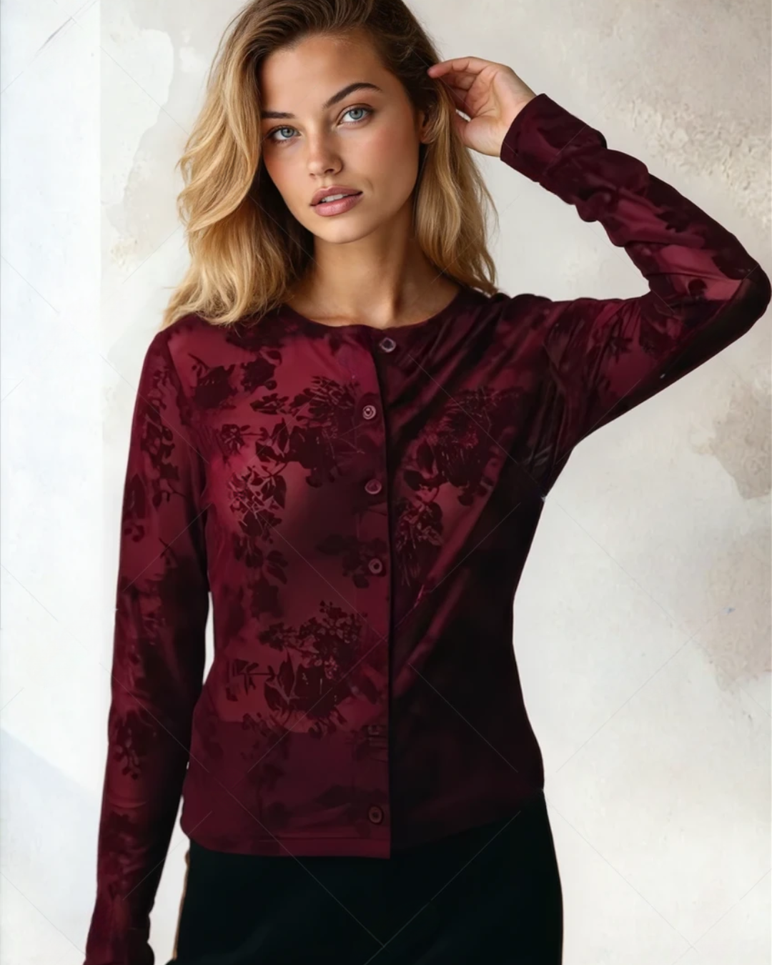 Ophelia Cardigan Floral Bordeaux- Kiyana Boutique