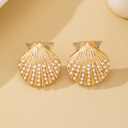 Seaside Scalloped Shell Pearl Stud Earrings - Kiyana Boutique