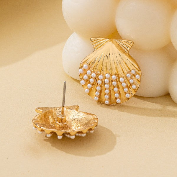Seaside Scalloped Shell Pearl Stud Earrings - Kiyana Boutique