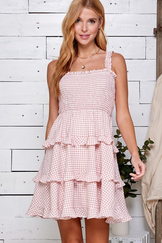 Selina Gingham Dress-Pink - Kiyana Boutique