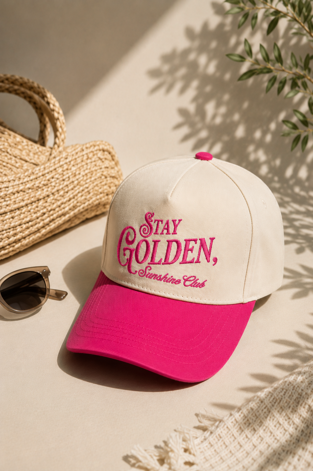 Stay Golden Sunshine Club Embroidered Trucker Hat Hot Pink - Kiyana Boutique