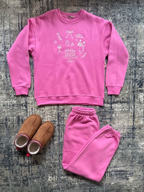 Sunday Brunch Loungewear Set Cozy Sweatshirt & Joggers Valentine Set