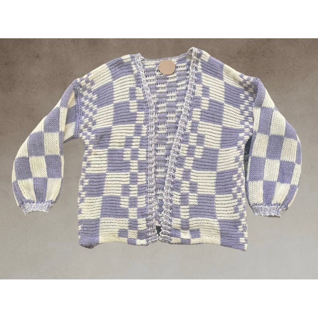 Wyatt Checkered Knit Cardigan-Lavender - Kiyana Boutique