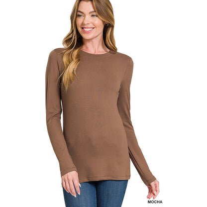 Caitlyn Butter Soft Long Sleeve Top | Mocha - Kiyana Boutique