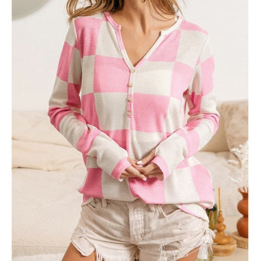 Kenzie Checkered Top-Pink - Kiyana Boutique