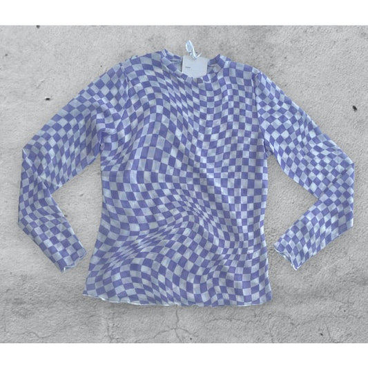 Riley Checkered Mesh Top-Lavender - Kiyana Boutique