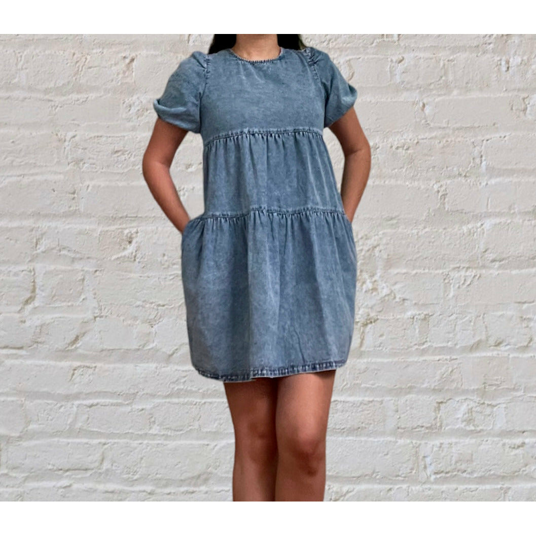 Sienna Cross Back Denim Dress - Kiyana Boutique