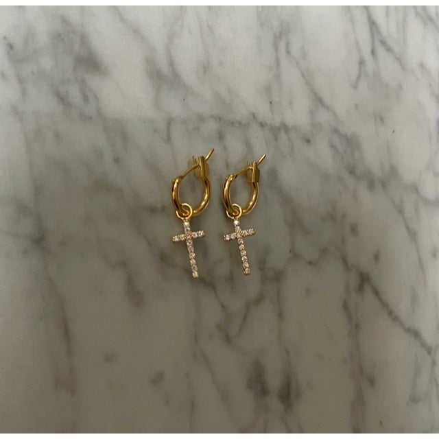 Athena Cross Huggie Hoop Earrings - Kiyana Boutique
